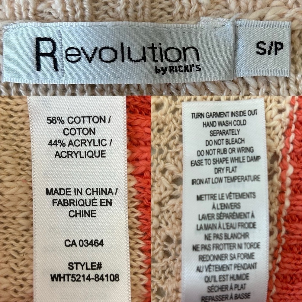 Ricki’s Sweater Lightweight Cotton Open Weave Coral Orange Stripes Size Small - Picture 13 of 15
